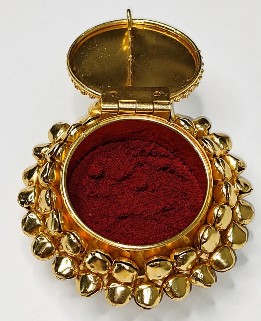 Premium Golden Finish Designer Kumkum Box with Lid – Decorative Pooja Kumkum Dabbi